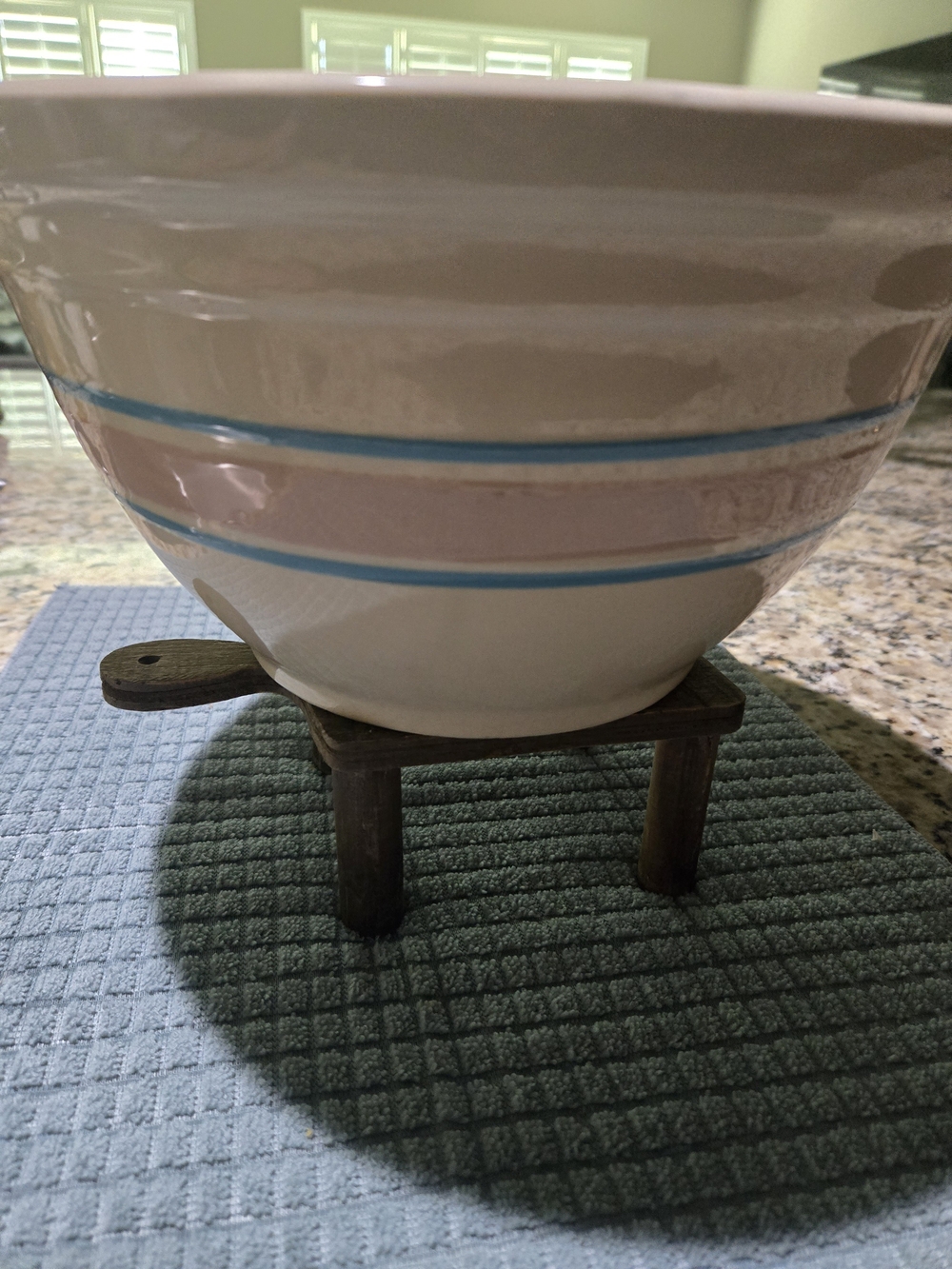 Vintage McCoy Pottery Large 12” Oven Ware Mixing Bowl Pink Blue Stripe Ovenware